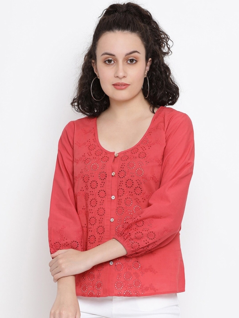 

SQew Coral Pure Cotton Schiffli Embroidered Regular Top