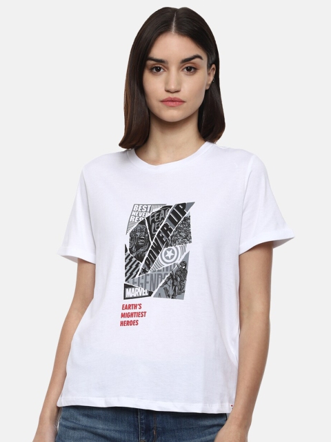 

Van Heusen Woman Women White & Black Printed Applique T-shirt
