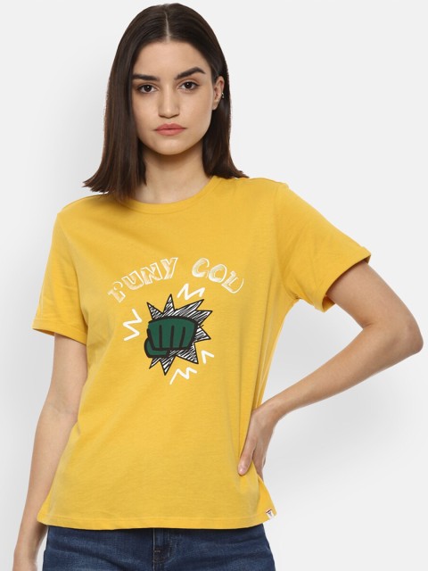 

Van Heusen Woman Women Yellow Pure Cotton Printed T-shirt