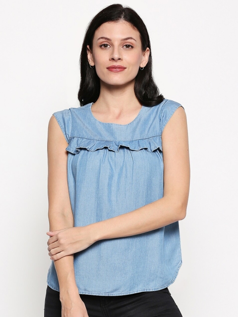 

People Women Blue Solid Regular Top