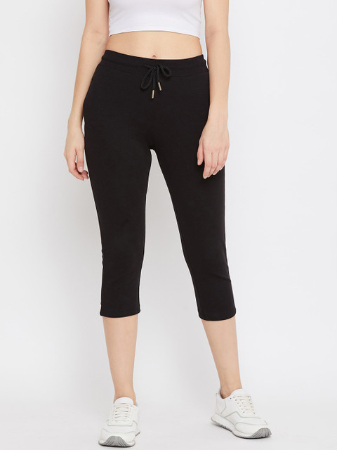 

Madame Women Black Solid Three-Fourth Length Track Pants