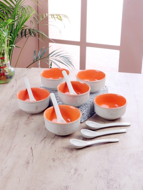 

CDI Set-6 White & Orange Solid Ceramic Glossy Cups and Mugs