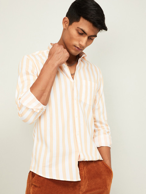 

Bossini Men Orange Opaque Striped Casual Shirt