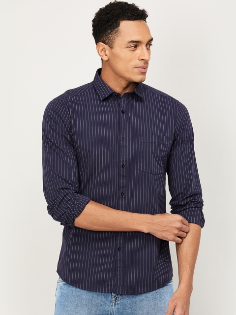 

Bossini Men Navy Blue Opaque Striped Casual Shirt