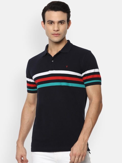 

Van Heusen Sport Men Navy Blue & White Striped Polo Collar T-shirt