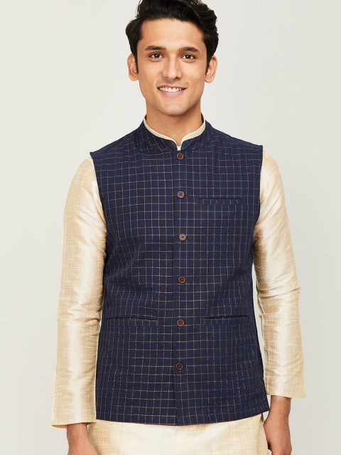 

Melange by Lifestyle Men Navy Blue & Gold-Toned Checked Tailored Jacket