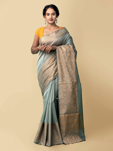 

Unnati Silks Grey & Gold-Toned Silk Cotton Baluchari Saree
