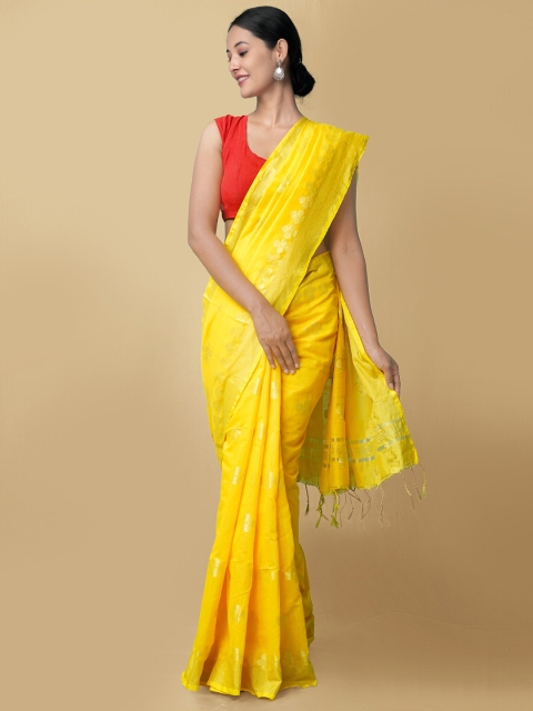 

Unnati Silks Women Yellow Pure Handloom Bengal Linen Sustainable Saree