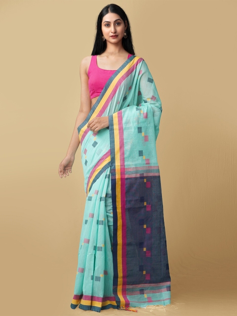 

Unnati Silks Blue & Pink Woven Design Handloom Pure Linen Jamdani Saree