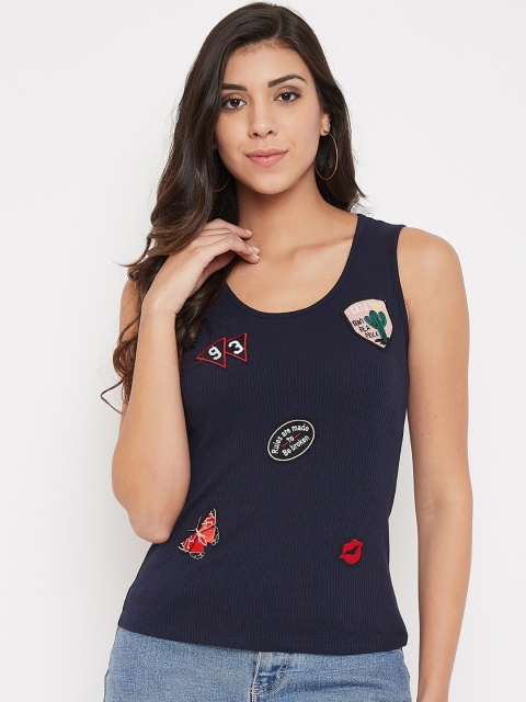 

Madame Women Navy Blue Printed Cotton Camisole