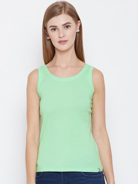 

Madame Women Green Solid Cotton Tank Top