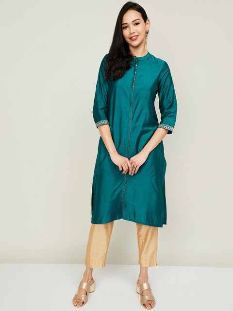 

Melange by Lifestyle Women Teal Blue Thread Work Kurta