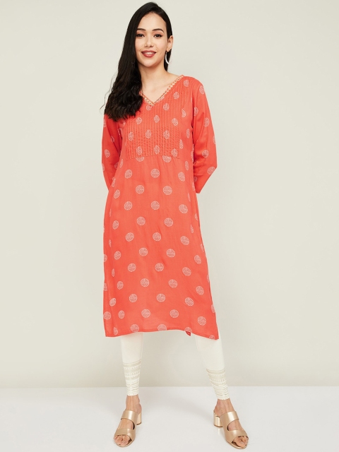 

Melange by Lifestyle Women Orange Ethnic Motifs Embroidered Flared Sleeves Thread Work Kurta