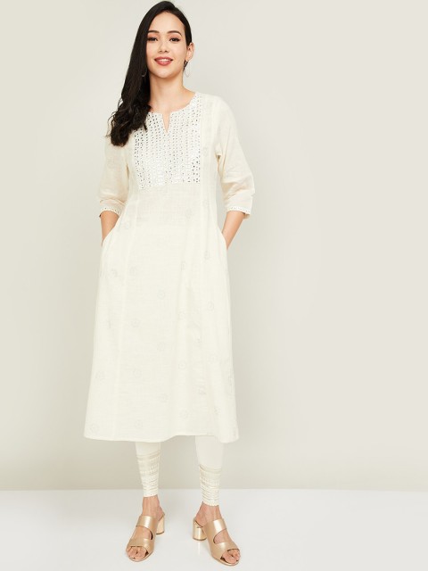 

Melange by Lifestyle Women Off White & Silver-Toned Printed Cotton Anarkali Kurta
