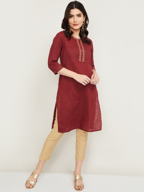 

Melange by Lifestyle Women Maroon & Beige Cotton Kurta