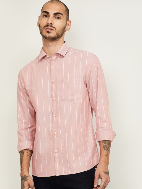 

Forca Men Pink Slim Fit Opaque Striped Casual Shirt