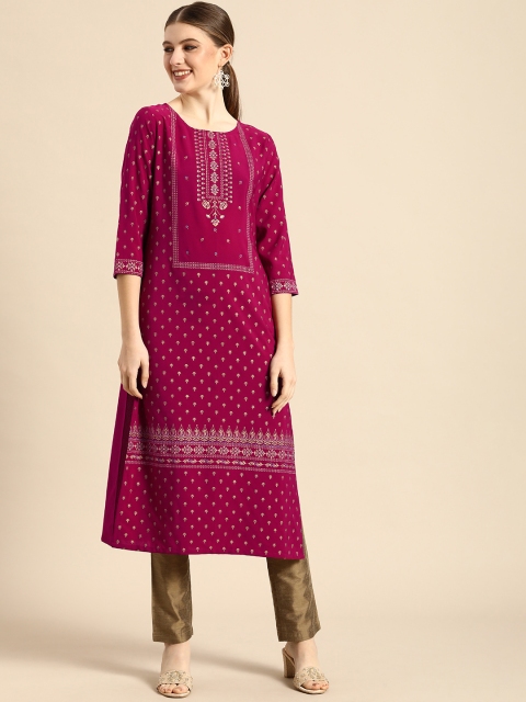 

Janasya Women Magenta Floral Printed Crepe Kurta