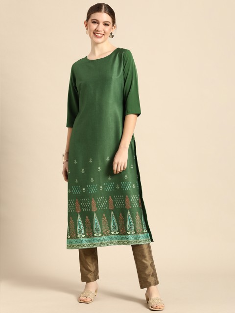 

Janasya Women Green Ethnic Motifs Printed Crepe Kurta
