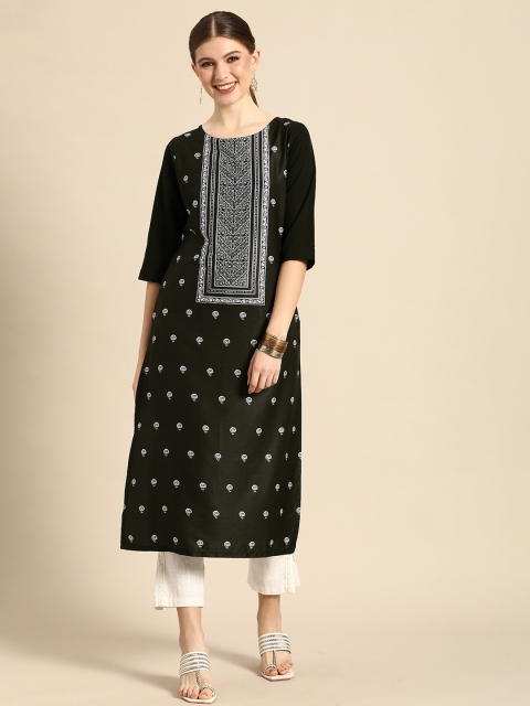 

Janasya Women Black Floral Printed Crepe Kurta