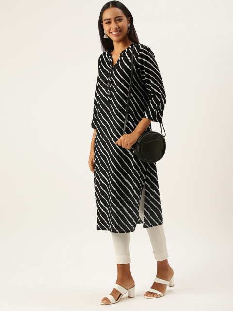 

AMUKTI Women Black & White Lehriya Striped Kurta
