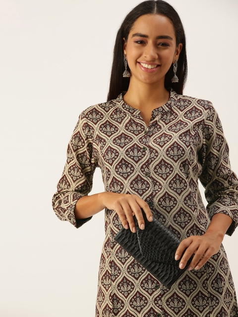 

AMUKTI Women Beige & Maroon Bagru Printed Kurta