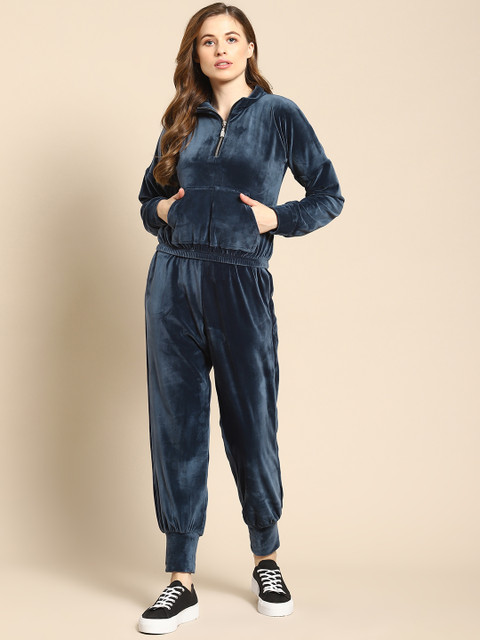 

WoowZerZ Women Blue Solid Jogger Tracksuit