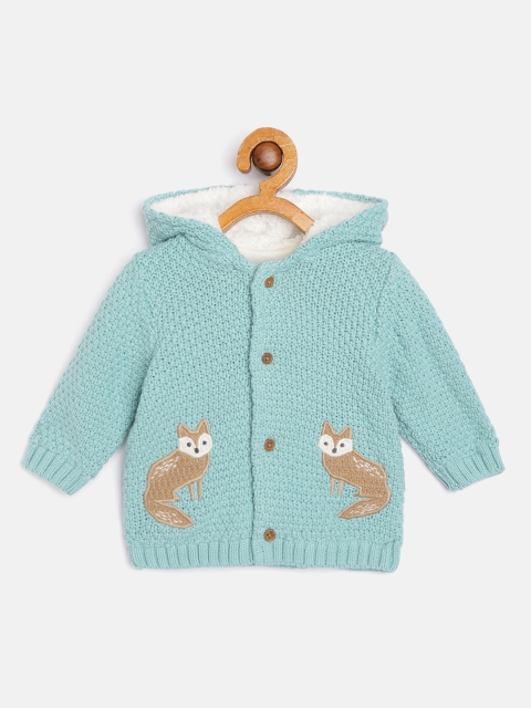

Marks & Spencer Infant Kids Sea Green & Brown Pure Cotton Solid Hooded Cardigan