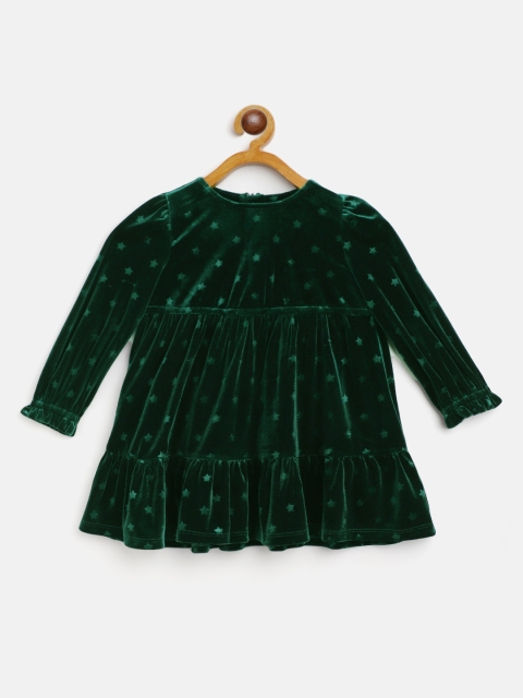 

Marks & Spencer Girls Green Velvet Finish Star Print Tiered A-Line Dress