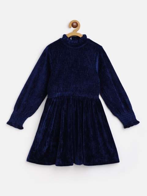 

Marks & Spencer Girls Navy Blue Solid Velvet Finish Smocked A-Line Dress