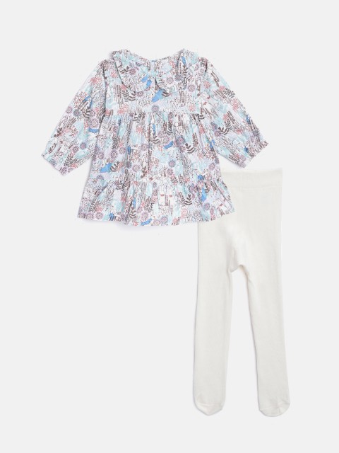 

Marks & Spencer Infant Girls Off White & Sea Green Floral Cotton Dress with Stockings