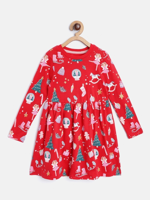 

Marks & Spencer Girls Red & Green Cotton Printed Fit & Flare Dress