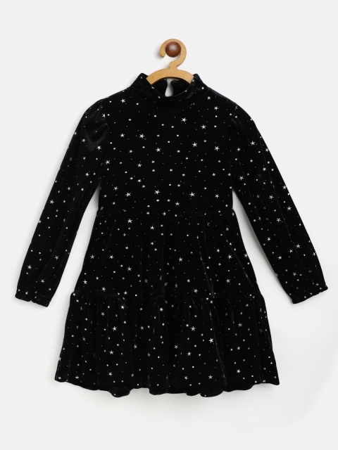 

Marks & Spencer Black & Silver Velvet Finish Star Print Tiered A-Line Dress