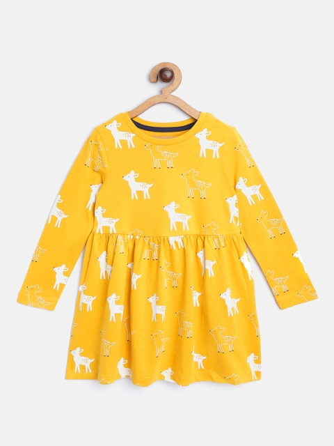 

Marks & Spencer Girls Yellow & White Cotton Deer Print Fit & Flare Dress