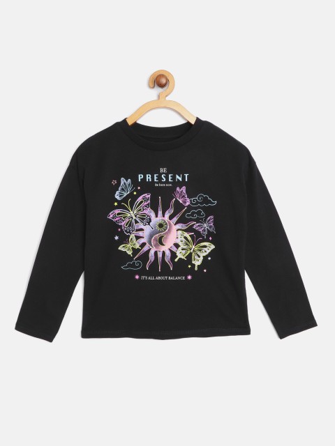 

Marks & Spencer Girls Black & Purple Pure Cotton Printed T-shirt