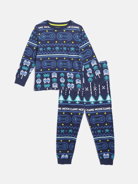 

Marks & Spencer Boys Navy Blue & White Conversational Print Pure Cotton Pyjamas Set