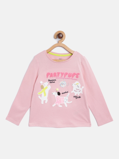 

Marks & Spencer Girls Pink & Yellow Pure Cotton Self Design T-shirt