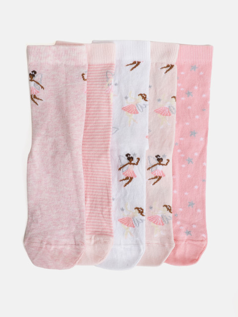

Marks & Spencer Girls Pack of 5 Printed Calf-Length Socks, Pink