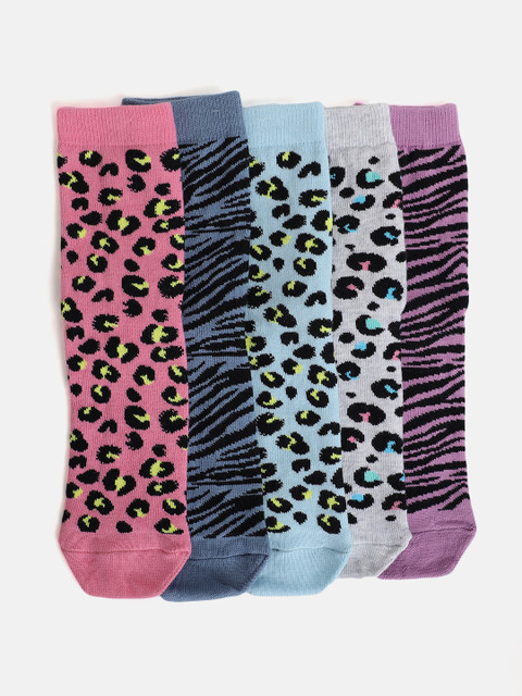 

Marks & Spencer Girls Pack of 5 Printed Calf-Length Socks, Blue