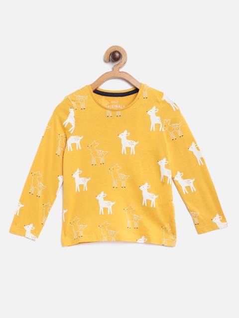

Marks & Spencer Girls Mustard Yellow & White Pure Cotton Deer Print T-shirt