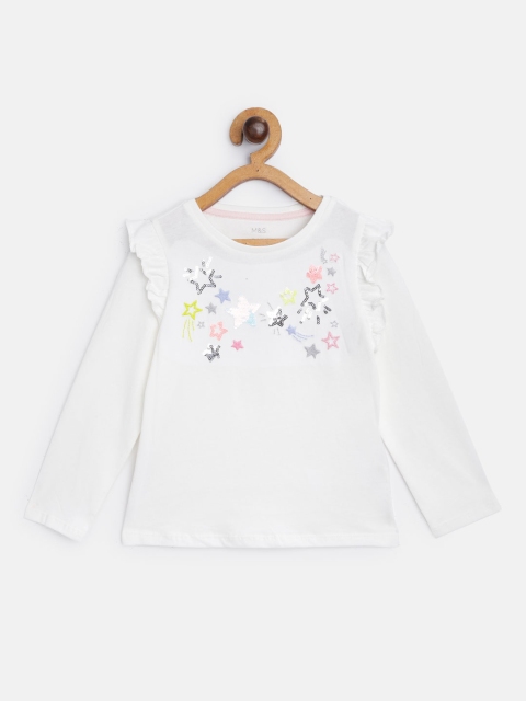 

Marks & Spencer White & Yellow Embroidered Pure Cotton Regular Top