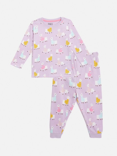 

Marks & Spencer Girls Lavender & White Pure Cotton Printed Pyjamas Set