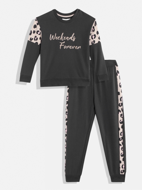

Marks & Spencer Girls Charcoal Grey & Golden Typography Print Pyjamas Set
