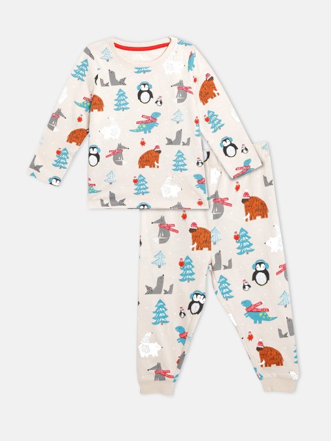 

Marks & Spencer Boys Cream-Coloured & Teal Green Conversational Print Cotton Pyjamas Set