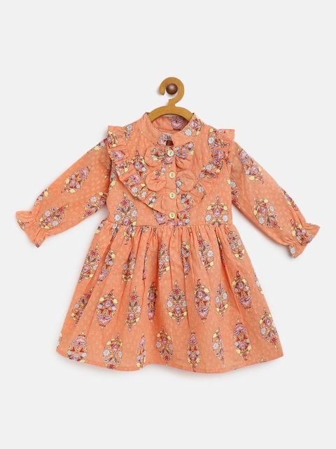 

Bella Moda Girls Orange Ethnic Motifs Fit & Flare Dress