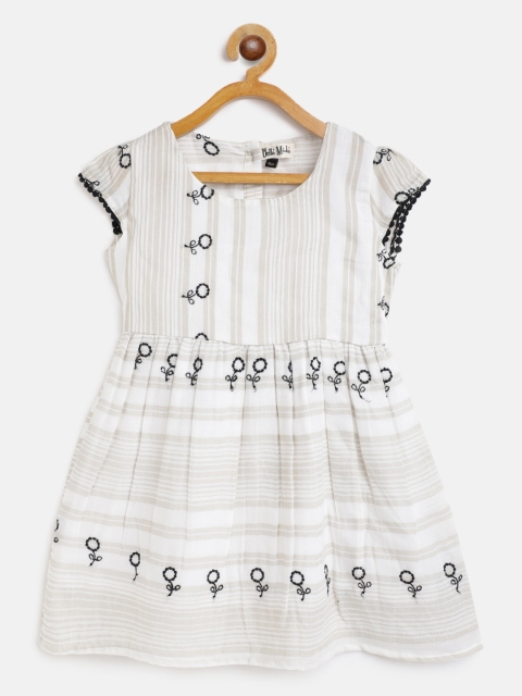 

Bella Moda Girls White & Beige Striped Fit & Flare Dress