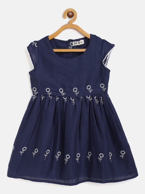

Bella Moda Girls Navy Blue Floral Embroidered Fit & Flare Dress