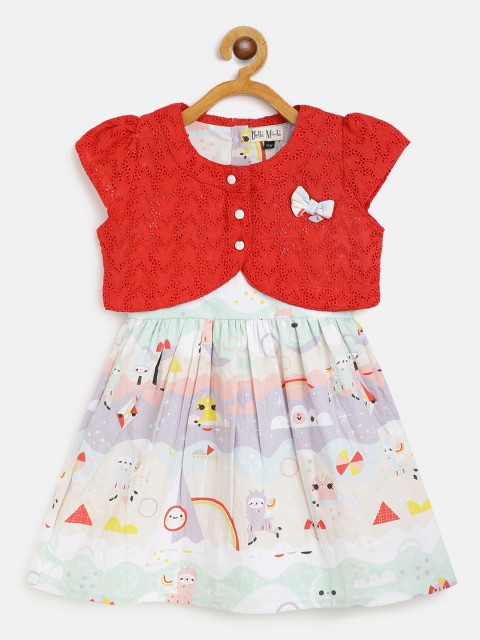 

Bella Moda Girls White & Blue Printed Fit & Flare Dress