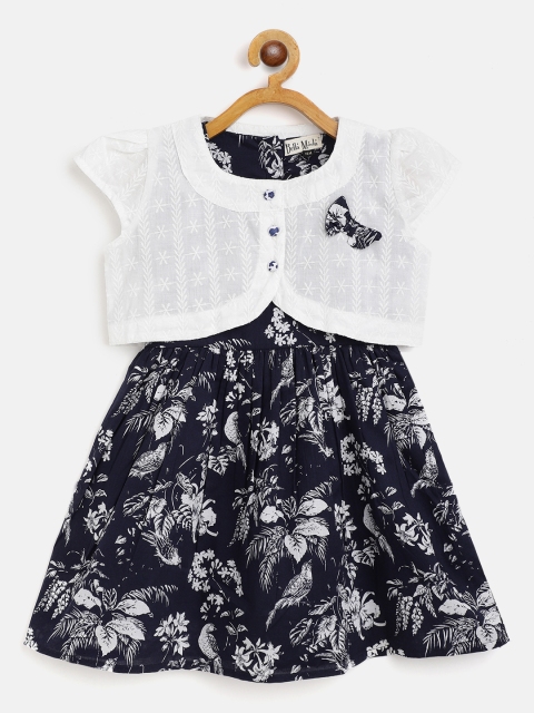 

Bella Moda Girls Navy Blue & White Floral Fit & Flare Dress