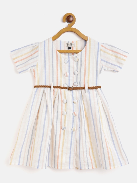 

Bella Moda Girls White & Orange Striped Fit & Flare Dress