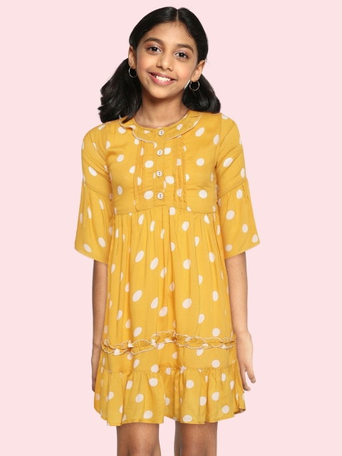 

Bella Moda Girls Yellow & White Polka Dots Fit & Flare Dress